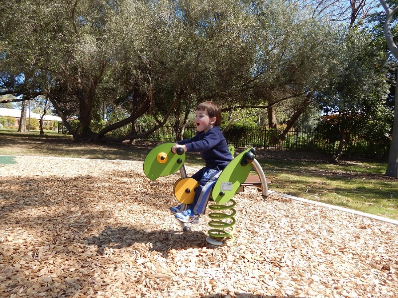 Child playing on a springer at Cummins Reserve Playground