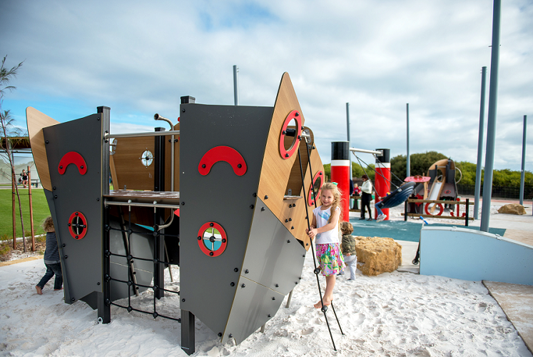 Child playing on a boat playground at North Coogee SS Wyola Tug Boat Playground