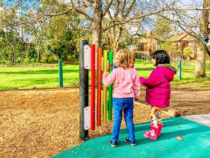 Musical play equipment at Rialto Reserve Playground