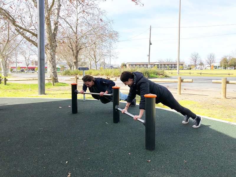 Tummy Tightening Bars at Noreuil Park Outdoor Fitness