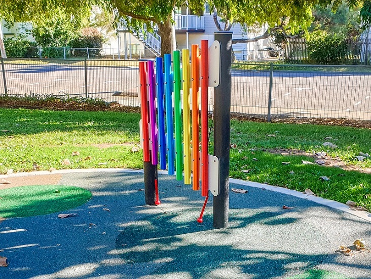 Musical play at Aplins Weir Rotary Park inclusive playground