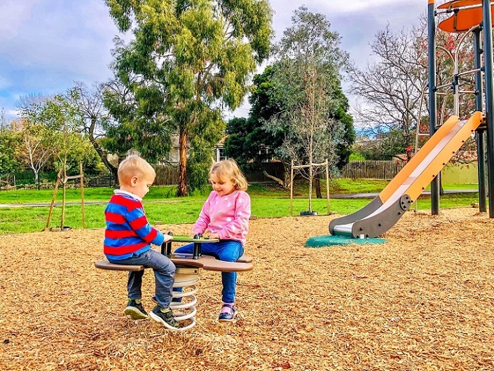 Child playing on a springer at Rialto Reserve Playground
