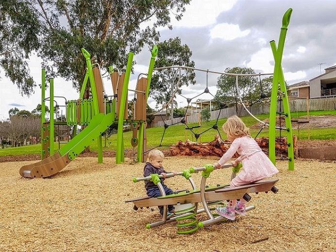 Child playing on a springer at Sheahans Reserve Nature Playspace
