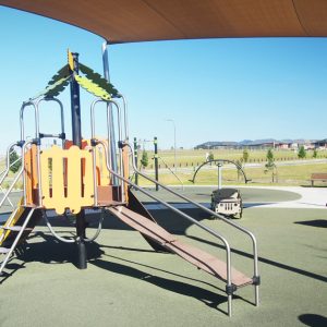 Wallis Creek Estate J440 Pod swing (left background), J2636M Adventure multiplay unit (centre foreground), J2614 Jeep (right background), J2410 Hip hop (right background) and J254 Climbing hut (right foreground)