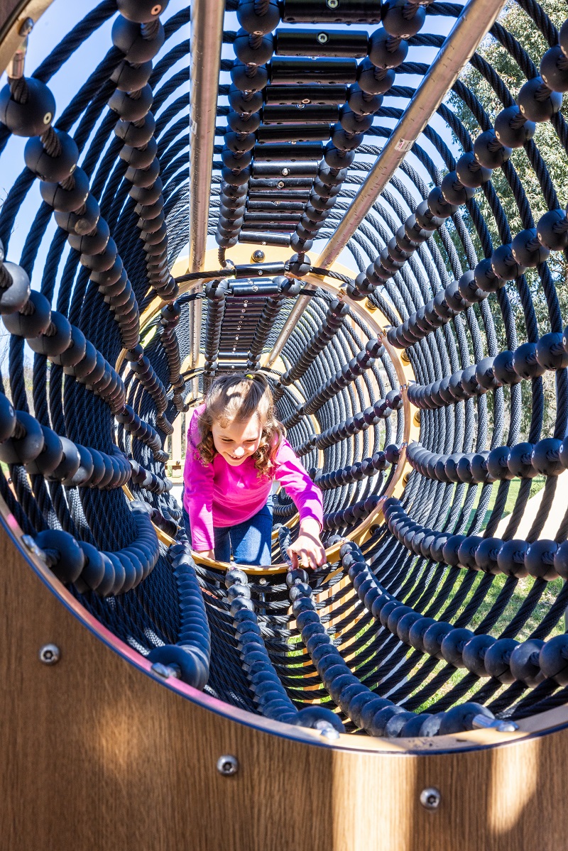 Suspended Rope Tunnel at Riverbank Park Playground
