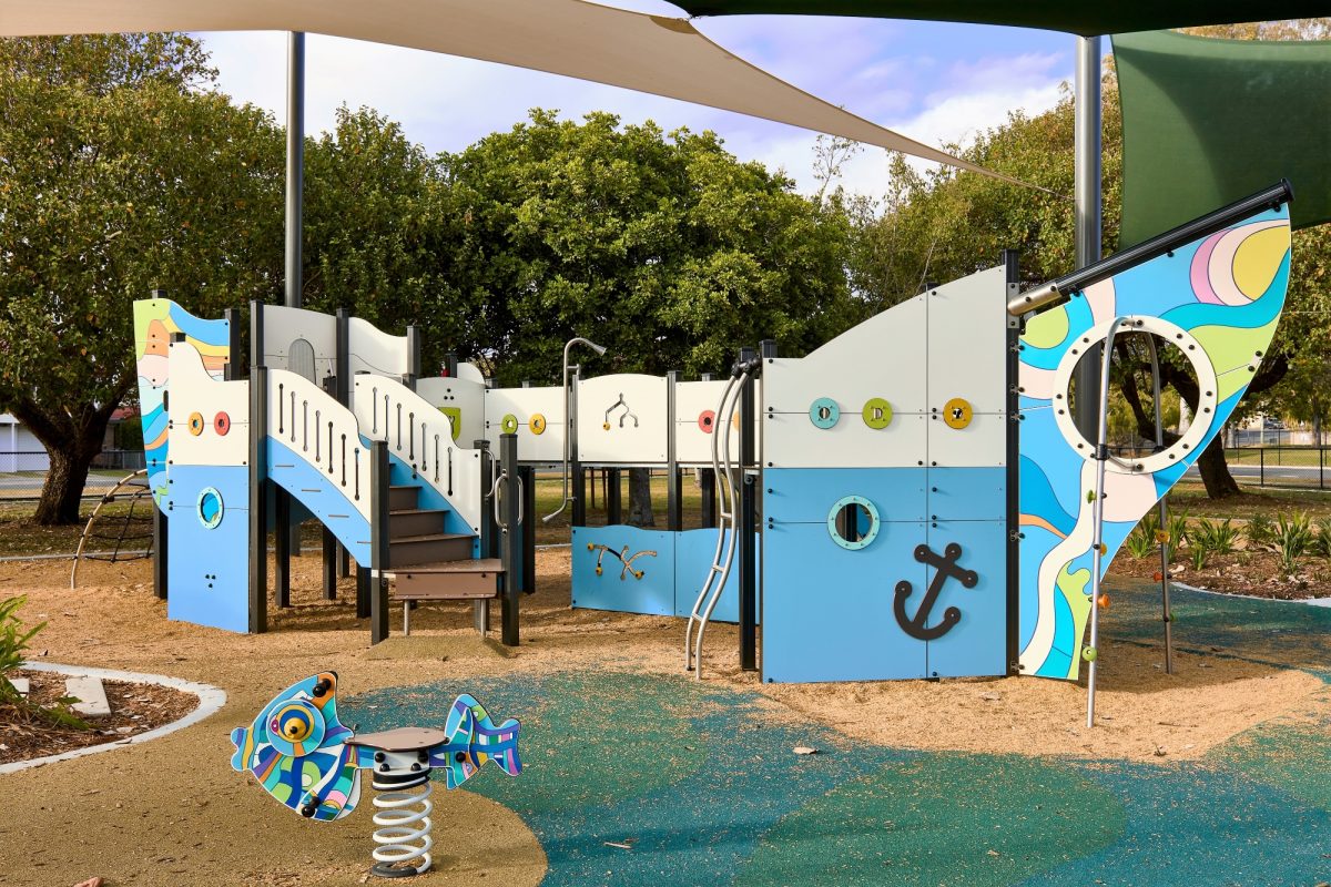 Galleon ship and fish springer play equipment
