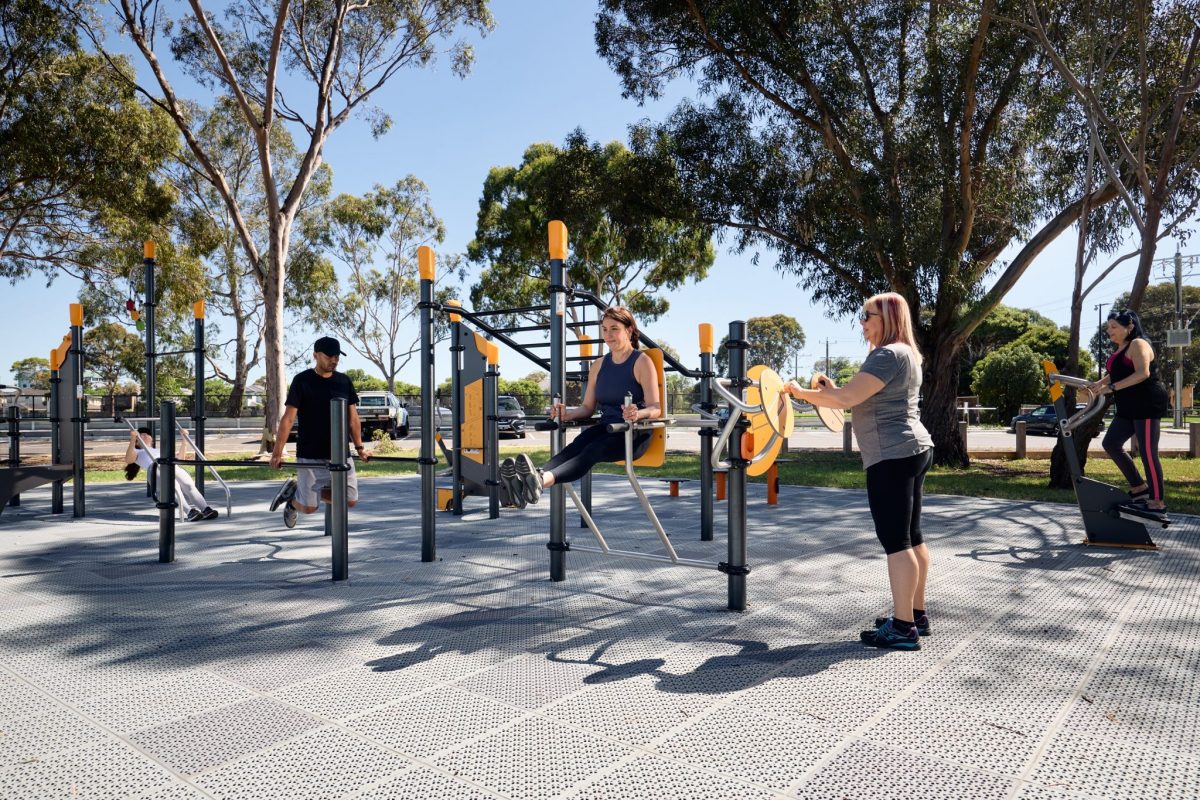 People exercising at GR Bricker Reserve Outdoor Gym