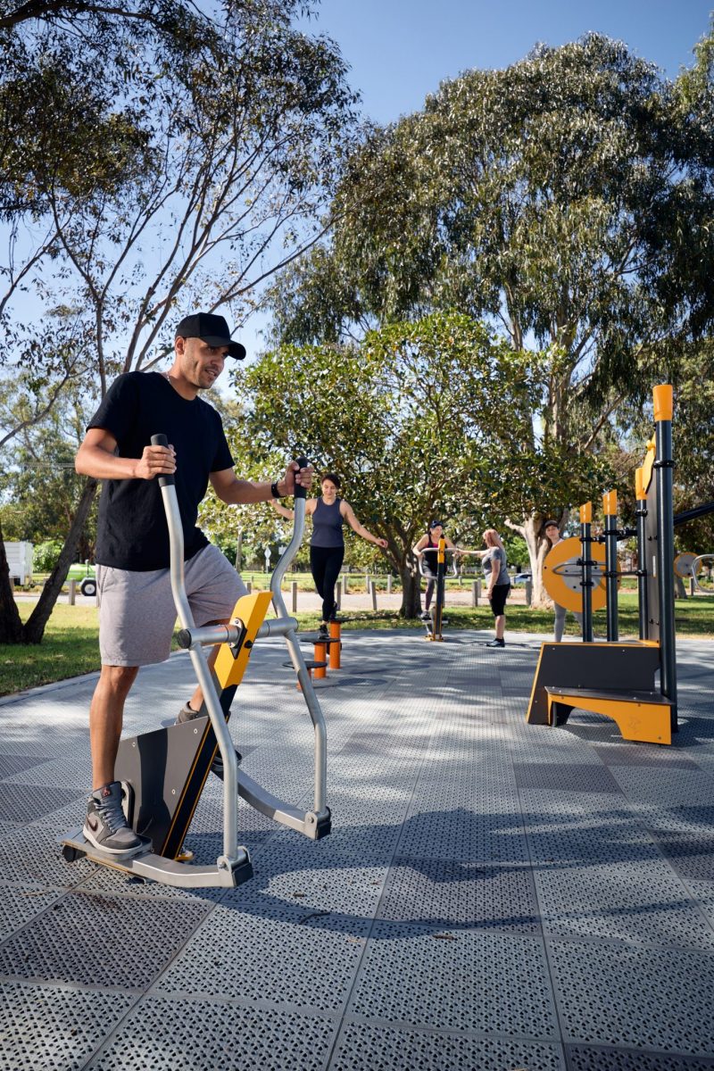 Person using an elliptical trainer at GR Bricker Reserve Outdoor Gym
