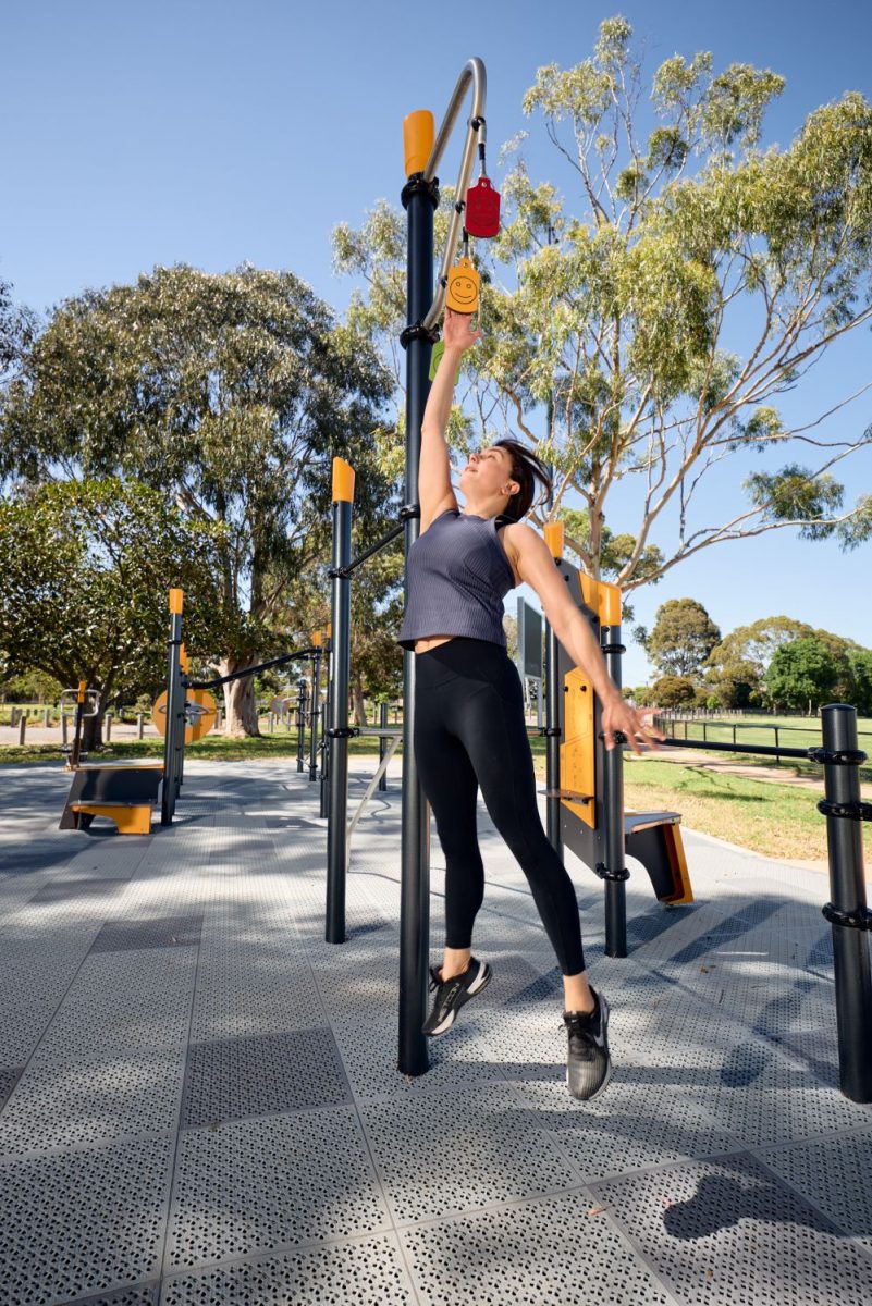 Woman jumping at targets