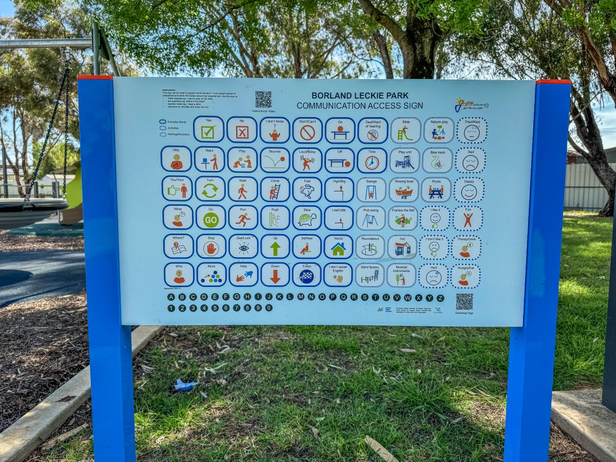 Communication Board for inclusive play at Borland Leckie Park Play Space
